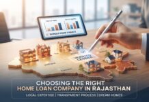 How to Choose the Right Home Loan Company in Rajasthan A professional financial concept showing a hand using a stylus to select "Wonder Home Finance" as a verified lender on a stylized map of Rajasthan featuring miniature homes.